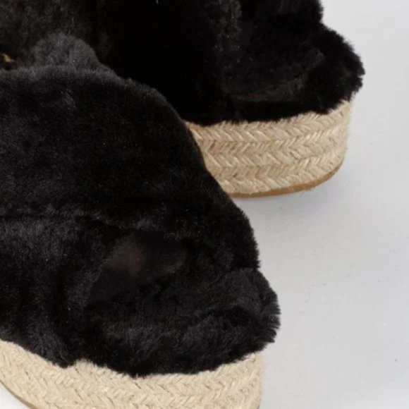 Miu Miu Black Shearling Crisscross Platform Slides - Picture 6 of 10